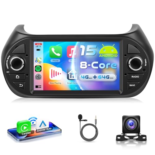 VECHTEL 8 CORE 4G+64G Autoradio Android 15 pour FIAT Fiorino/Qubo/Peugeot Bipper/Citroen Nemo, 7'' IPS Écran Tactile Stereo Auto avec Carplay Android Auto...
