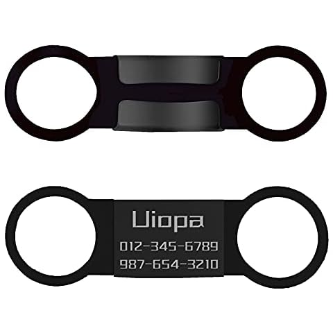 Uiopa Dog Tags for Pets Engraved Set of 2, Dog ID Tags Personalised Cat Name Tag Slide on Collar Stainless Steel Identity Collar Name Plate for Small Dogs, Puppy, Little Cat, Pet (Black, L) Cover