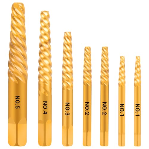 CLEVEROOL 7-Piece Damaged Screw Extractor Set, Easy Out Bolt Extractor with Quick Change Adapter for Easily Remove Broken Bolts, Stripped Screws, Studs