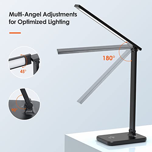 Oiiaee Led Desk Lamp, Eye-Caring Table Lamp With 3 Brightness Levels, Touch Control And Memory Function, Foldable Reading Lamp For Home Office Bedroom Study, 8W, 4000K, Black #TOP4