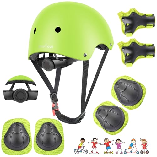 Image of DaCool Kids Protective Gear Set Helmet Knee Pads Elbow Pads Wrist Guards 7 in 1 Set with Adjustable Strap for 3~8yrs Boys Girls Toddler Children Rollerblading Skating Skateboard Cycling Outdoor Sports