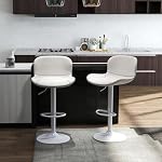 Youhauchair Bar Stools Set of 2, PU Leather Counter Height Barstools with Back, Height Adjustable Swivel Bar Chairs, Modern Armless Kitchen Island Stool, White