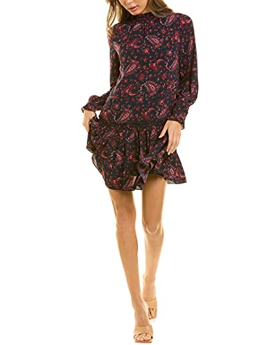 La Vie Rebecca Taylor Women's Long Sleeve Madeline Dress, Midnight Navy Combo, Blue, Print, S