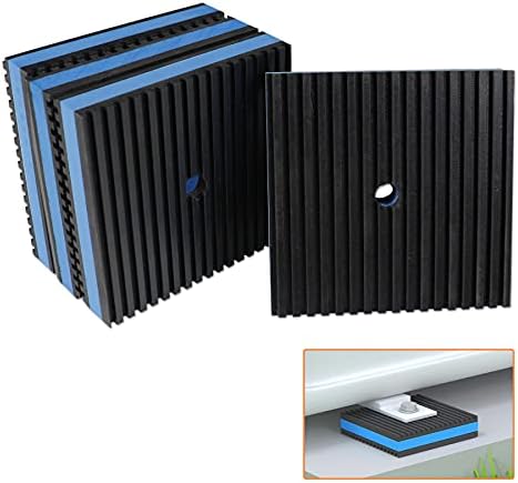 GCGOODS Rubber Anti-Vibration Pad, 4" x 4" x 7/8" Heavy Duty Ribbed Rubber with Blue EVA Center Isolation Pads for HVAC, Air Compressor, Treadmill, Washer and Dryer, Air Conditioner Units, Pack of 4