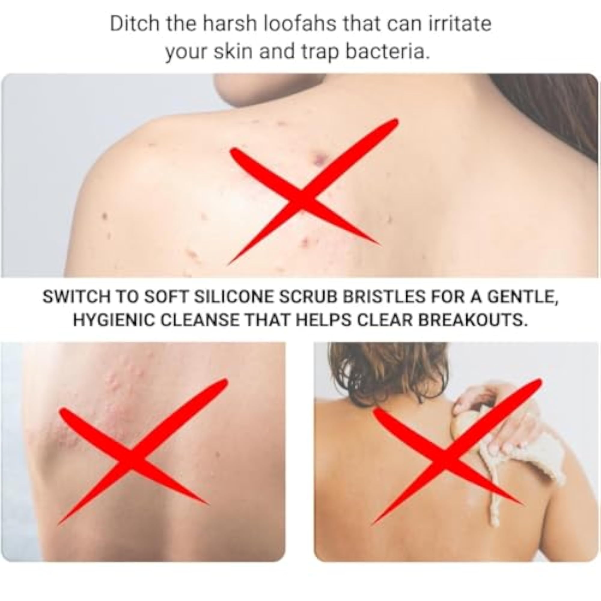 Silicone Body Back Scrubber, Exfoliating Bath Brush