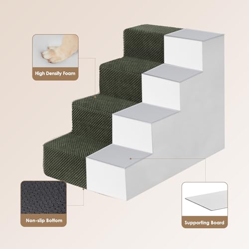 Image of EHEYCIGA Dog Stairs for Bed 18 inch H, 4-Step Dog Steps for High Bed, Pet Steps for Small Dogs and Cats, Non-Slip Balanced Pet Ramp Indoor, Military Green