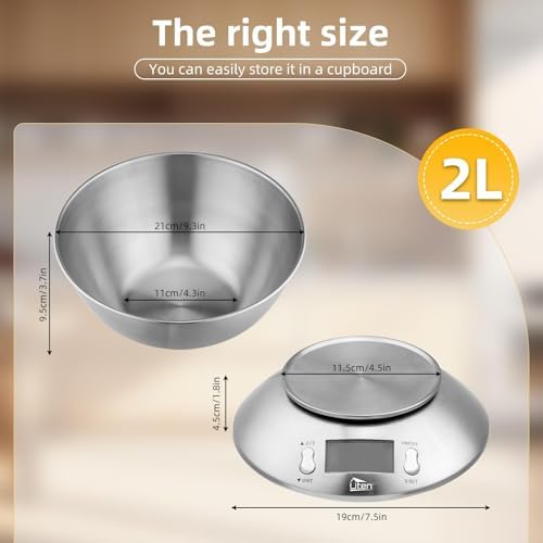 Bild 2 - Uten Küchenwaage Digitalwaage Professionelle Waage Electronische Waage, Digitale Küchenwaage 5kg x 1g aus 304 Edelstahl Tara-Funktion mit LCD-Display Schale und Timer