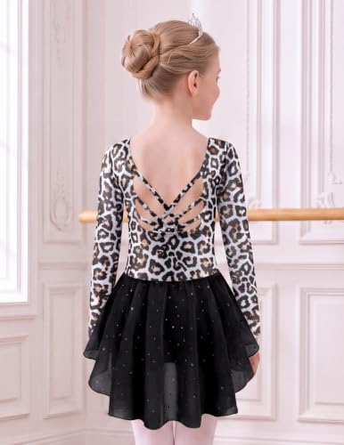 Image of Arshiner Girls Long Sleeve Ballet Leotards Shiny Criss-Cross Back Dress