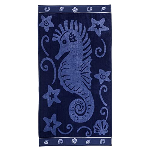 Superior 100% Cotton Luxury Beach Towels - Oversized Beach Towel, 450 GSM Swim Towel, Sea Horse and Stars (34" x 64")