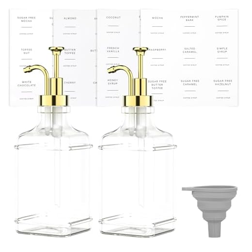 Dispensador de xarope de café com etiquetas