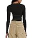 Abardsion Women's Long Sleeve Shirts Spring 2025 Casual Basic Going Out Crop Tops Slim Fit Tight Y2K Clothes(Black, S)