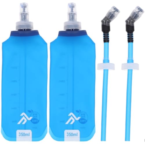 R-FLECT - Lot de 2 Gourdes Souples Multisport - Idéales pour Course à Pied, Running et Activités Extérieures (Lot de 2 Gourdes + 2 Extensions pipettes, 2, BLEU, 250, Millilitres)
