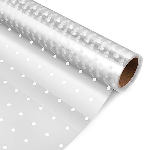 NUOBESTY Cellophane Wrap Roll Clear White Dot Pattern Florist Paper Wrapper Wrappings Packing Paper for Flowers Craft Basket Bouquet Food