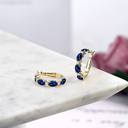18K Yellow Gold Plated Silver Oval Gemstone Birthstone and White Created sapphire Accent Hoop Earrings For Women | Oval 6X4MM and Round 2MM | 20MM = 0.80 Inch | Fine Jewelry for Her Mom Women Wife4