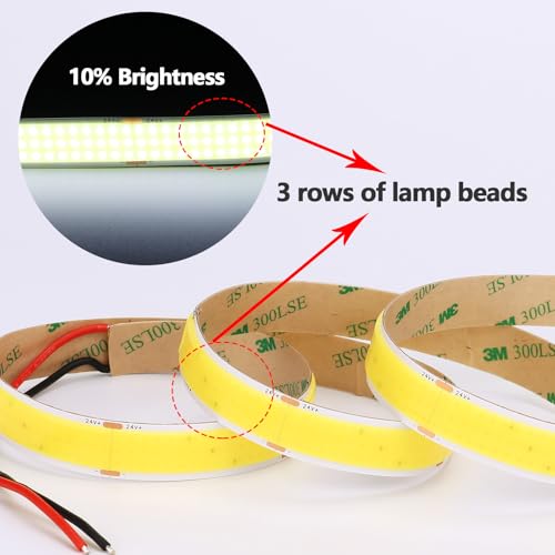 Image of GOMING 24V 15mm Width COB LED Strip Cool White 6000K 960LED /M 16.4ft(5M) 120W High Brightness 13750lm CRI 93+ Big Luminous Surface IP20 Not Waterproof LED Tape Lights for DIY Decor(No Power Supply)