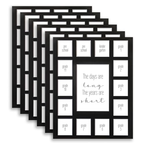 Image of 11X14 Bulk 6 School Days Picture Mat with Multiple Openings-Years Photo Collage - Days are Long Picture Mat - No Frame - 2 Pre-School & Kindergarten to 12th Grade (15 Photos, 2PreK-12th, Black)