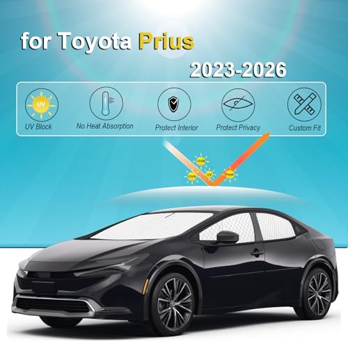 Image of KMF 6pcs Thicken Sun Shades for Toyota Prius 2023-2025 2026 Accessories,Full Car Window Covers Sunshade for Windshield Side Rear, UV Block and Privacy Blackout for Car Camping