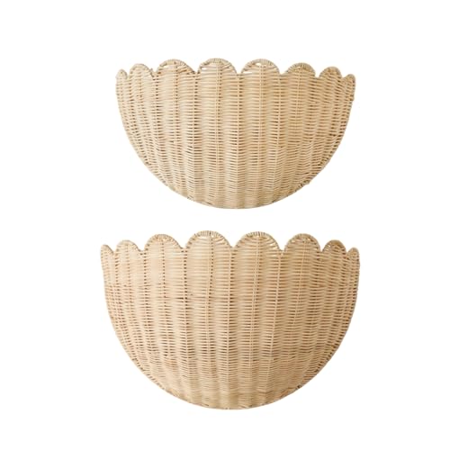 Scalloped Wall Hanging Shelves, Hand-Woven Wicker Wall Basket Decor, Boho