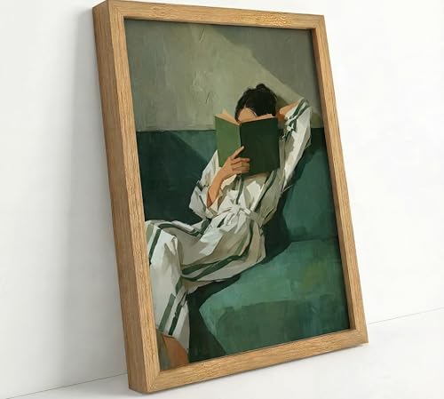 Framed Read Wall Art Woman Reading Book on Sofa Oil Painting Print 12x16 Inch Aesthetic Decor for Bedroom Living Room and Reading Nook Minimalist Boho Home Wall Decoration Ready to Hang