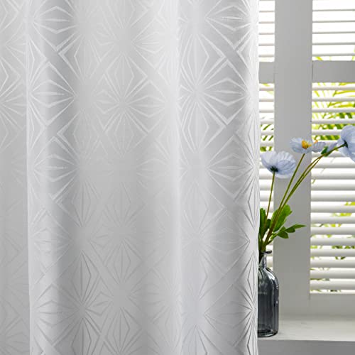 Rideaux semi-occultants anti vis-à-vis blanc jacquard à œillets - 6