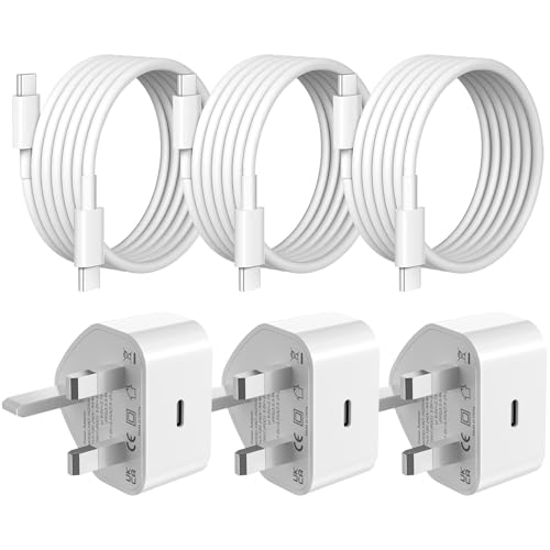 Image of 【3 Pack】USB C Plug, 25W USB C Fast Charger, USB Wall Charger Plug with 2M Cable, Charging Power Adapter Compatible with iPhone 17/16/15/14 Pro/14 Pro Max/Air/13/12/11/X/XR/XS/iPad/Galaxy S25/S24/S23