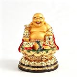Golden Plated Resin Laughing Buddha Statue, 12×9cm Ruyi Maitreya Budai Monk Figurine, Feng Shui Lucky Ornament for Home Altar Desk Car Decor