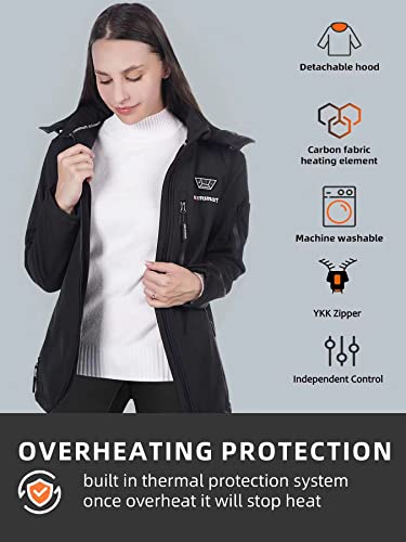 Heated jackets for Women with 14400mAh Battery Pack, Heated Coats with Detachable Hood Windproof3