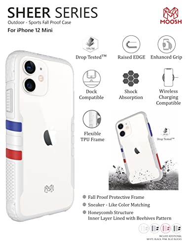 Image of MOOSH Commuter Series for iPhone 12 Mini Case Clear Back 10FT Drop Tested Scratch-Resistant Raised Edges Replaceable Colour Blocks Shock Absorption Apple iPhone 12 Mini Case 5.4 inch (White)