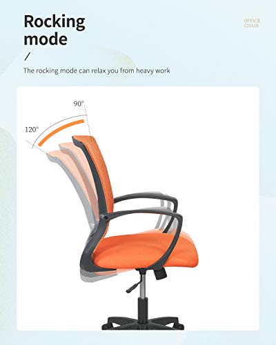 Home Office Chair Mid Back Pc Swivel Lumbar Support Adjustable Desk Task Computer Ergonomic Comfortable Mesh Chair With Armrest (Orange) #TOP2