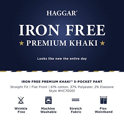 Image of Haggar Men's Iron Free Premium Khaki Straight Fit Flat Front Pants