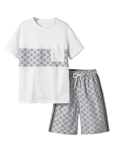 Image of COZYEASE Boys' 2 Piece Outfits Summer Shorts Sleeve Graphic T Shirts and Shorts Sets Vacation Beach Clothes