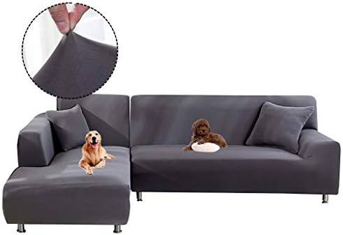 Obokidly Pet L Shape Sofa Covers Sectional Sofa Cover Jacquard Polyester Spandex Fabric Stretchy Slipcovers for L-Shape Couch (Grey, L-Shape 3+2 Seats)