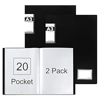Srvnpioy A3 Sichtbuch 20 Taschen (Schwarz, 2 Stück) A3 Kunststoff Portfoliobuch Präsentationsbuch mit 20 Klarsichthüllen für Berichtsblätter, Portfolios, Gemälde, Fotos, Kunstwerke, Zeichnungen