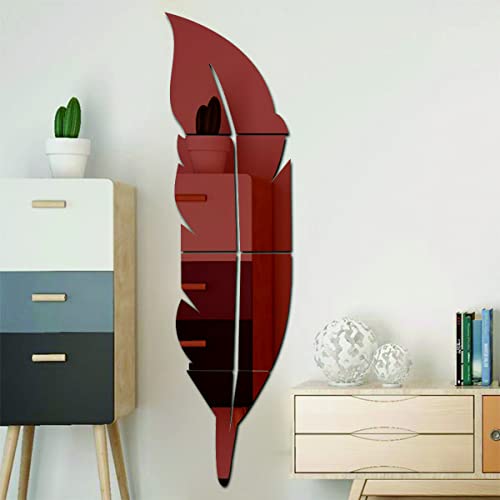 Image of Wall1ders Opposite Plums Feathers Brown (Pack of 2, Each Piece Size 76 x 20 cm), mirror stickers for wall, acrylic mirror wall decor sticker, wall mirror stickers, acrylic stickers, wall stickers for hall room, bed room, Kitchen.