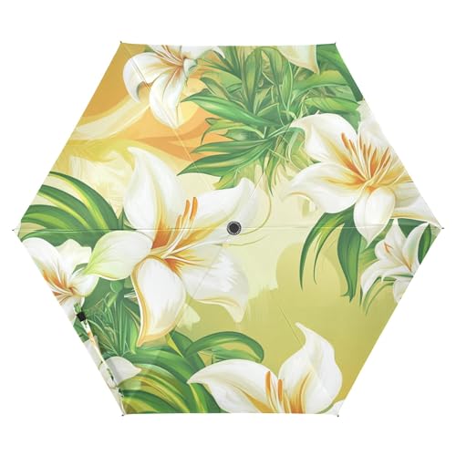 JUNZAN Easter Lily Happy Easter Travel Umbrella 39 Inch Compact Automatic Open Close Mini Umbrella for Girls Outdoor Defence Accessories