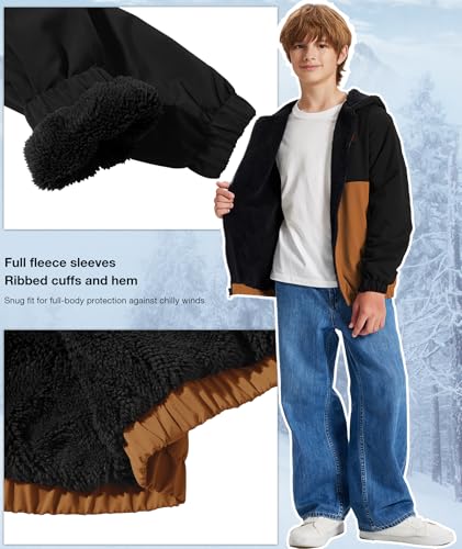 Image of ZITY Boys Fleece Jacket Sherpa Lined Hoodie Zip Up Sweatshirts Windproof Outerwear Warm Autumn Winter Coat 6-15 Years