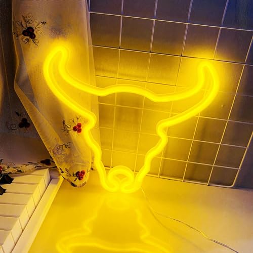 Image of Cow Neon Sign Led Cute Western Cowboy Light up Sign for Wall Bedroom Dorm Bar Counter Party Indian Decor,LED Neon Night Lights Battery and USB Powered,Neon Lights Cow Gifts for Kids