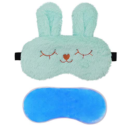 Image of Jenna Sleeping Eye Mask for Sleeping for Women Sleep Mask Blind Fold Eye Cover for Sleep Soft Plush Frog Eye Mask for Kids and Adults Eyemask Lightweight & Durable (FurBunnyBlue-Gel)