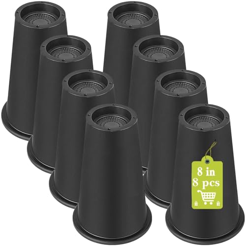 8 Pack Furniture Risers 8 Inch, Bed Risers Heavy Duty for Table Desk Couch Chair Sofa Cabinet Bed Frame Dorm, Round Table Leg Risers Lift Height 8", Black