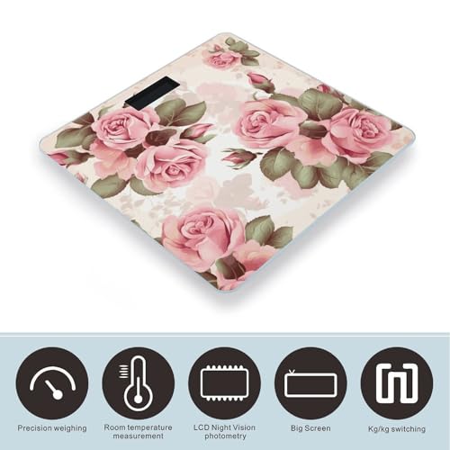 Báscula digital de vidrio templado rosa floral miniatura 3