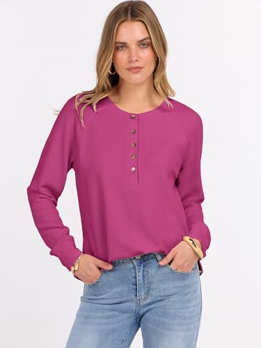 Image of ANRABESS Women's Waffle Knit Henley Top Long Sleeve Shirts