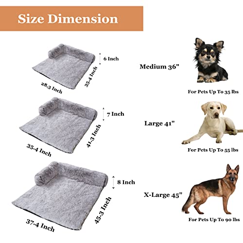 Coohom Calming Dog Bed Pet Couch Protector Dog Cat Bed Mats For Furniture With Removable Washable Cover,Plush Sofa Cover Cushion With Soft Neck Bolster (Medium 36", Light Brown) #TOP2