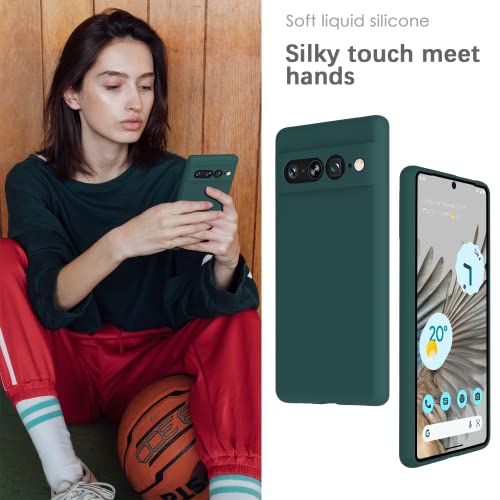 Image of YATWIN Silicone Back Case for Google Pixel 7 Pro, Soft-Touch Phone Back Cover for Google Pixel 7 Pro - Dark Green