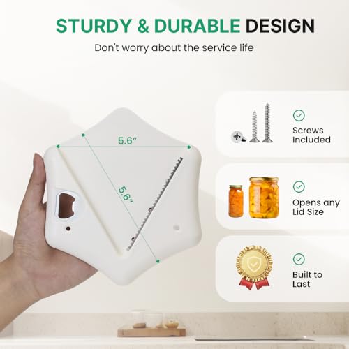 Under Cabinet Jar Opener, Opens Lids Up to 5 Inches - Extra Strong Leverage for Tough Jars & Large Cans, Built-in Bottle Opener - Top Rated for Seniors, Weak Hands & Arthritis Sufferers