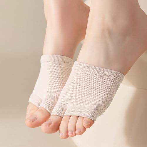 Image of 6 Pairs Womens Open Split Toe Cotton Liner Socks - Breathable No Show Toppers for Mules Sandals Clogs Sneakers (Tan)
