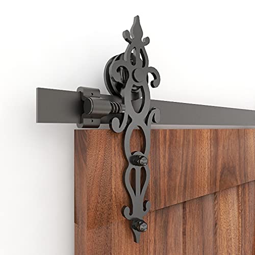 CCJH 7FT Sliding Barn Door Hardware Kit, Heavy Duty, Smoothly and Silently, Easy to Install, Fit 42" Width Single Door Panel, Flower Style Black