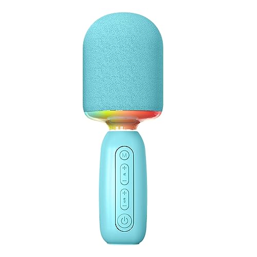 Microphone Portable, Micro de karaoké Portable sans Fil RVB, Microphone Chantant Mignon, Support de Carte Mémoire, pour Enfants et Adultes (Bleu)