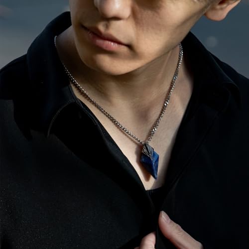 Sodalite Pendant Necklace for Men Natural Gemstone Sterling Silver Pendant Necklace with Stainless Steel Chain Waxed Cord Gift for Men4