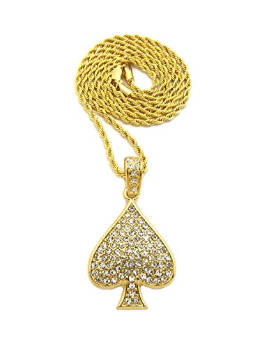 Crescendo SJ INC New ICED Out Spade ACE Pendant & 24" Rope Chain Hip HOP Necklace - XQP81RCG