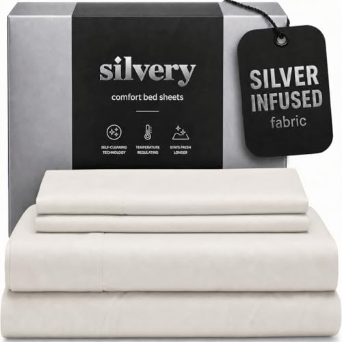 Silvery Silver Infused Bed Sheets Set - Ultra-Soft Temperature-Regulating Fabric with Self-Cleaning Technology™ that Stays Fresh 3X Longer for Hygienic Sleep